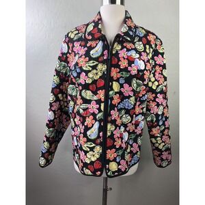 REQUIREMENTS Womens L Quilted Zip Up Jacket Fruit Flower Print